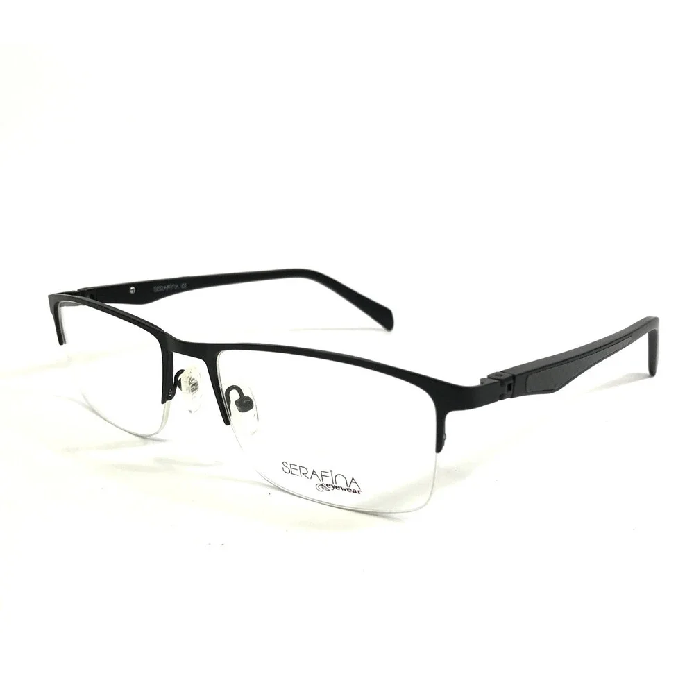 Serafina Eyewear Eyeglasses Frames GEORGIO BLACK Rectangle Half Rim55-18-145